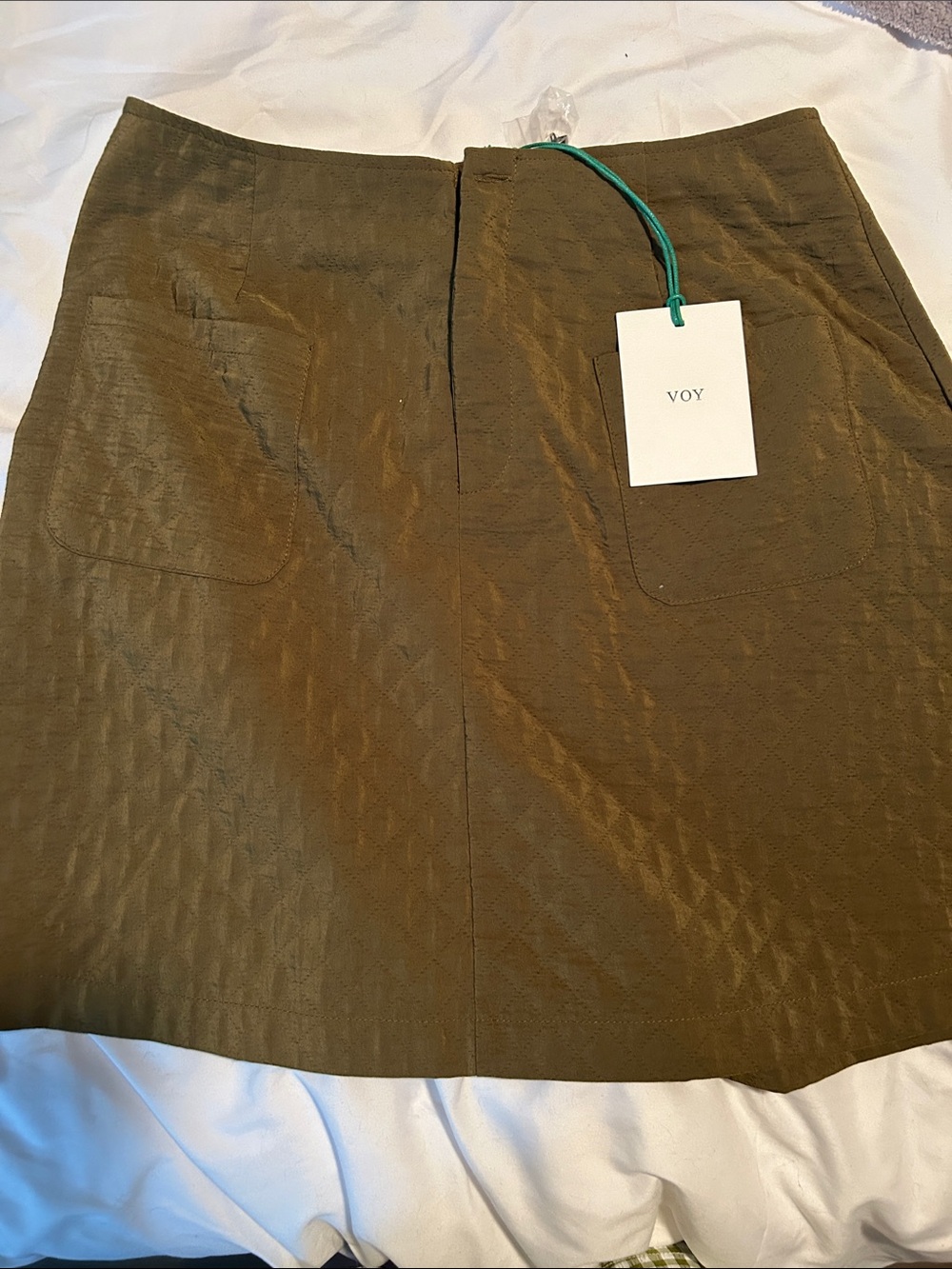 Voy Olive Green A-Line Pocket Skirt